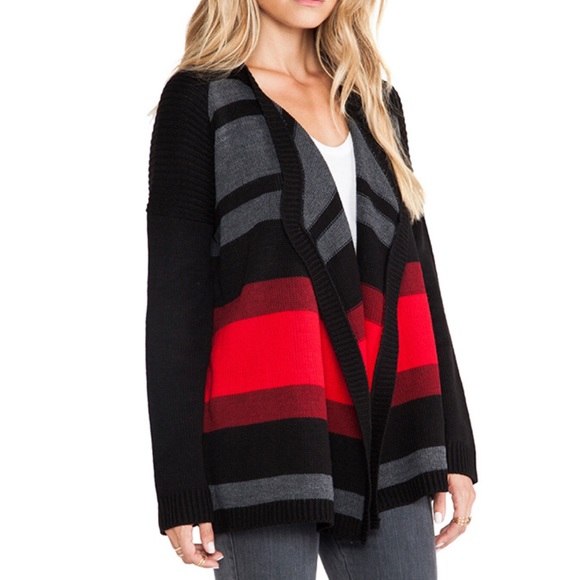 BB Dakota Sweaters - Cozy Bb Dakota  STRIPED CARDIGAN IN BLACK/RED